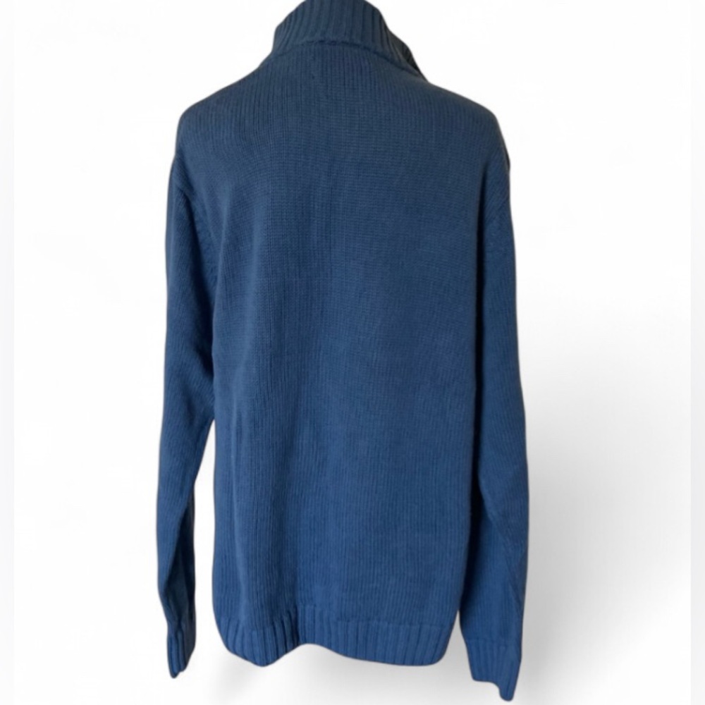 Chaps Mens Blue Knit Long Sleeve Quarter Zip V neck Sweater size Medium - Picture 3 of 7